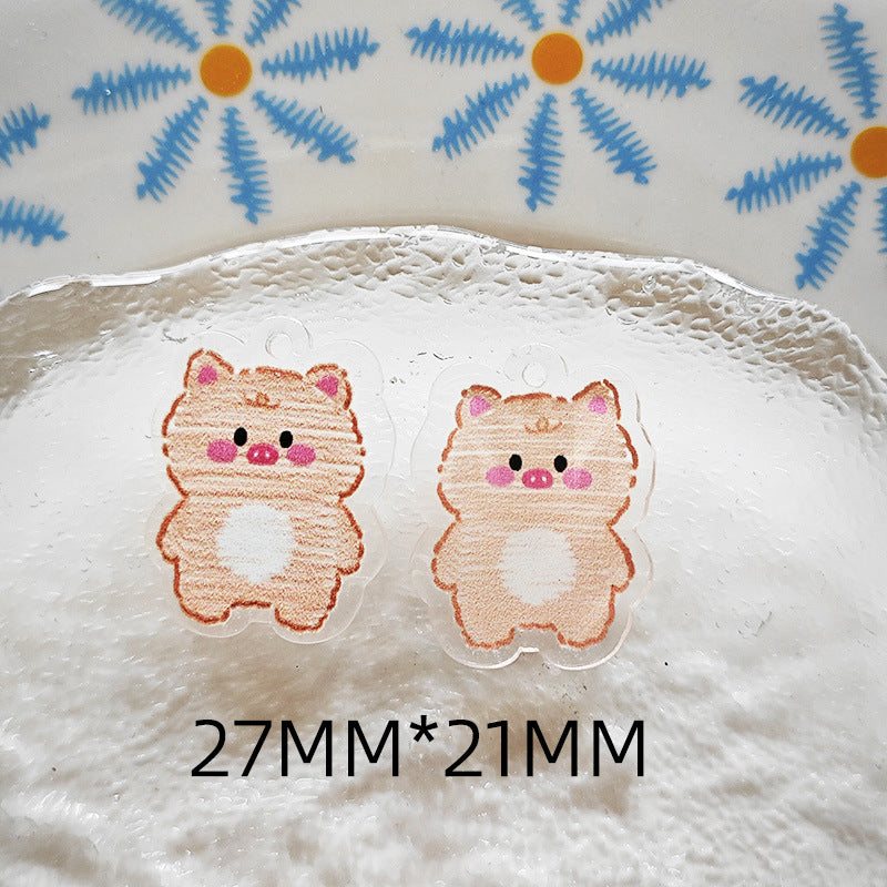 Wholesale 10pcs Double-sided bow three-dimensional relief acrylic jewelry accessories DIY pendant with holes cartoon character cute